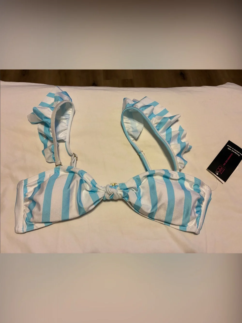 Beach Bunny Girls Blue and White Striped Bikini Top